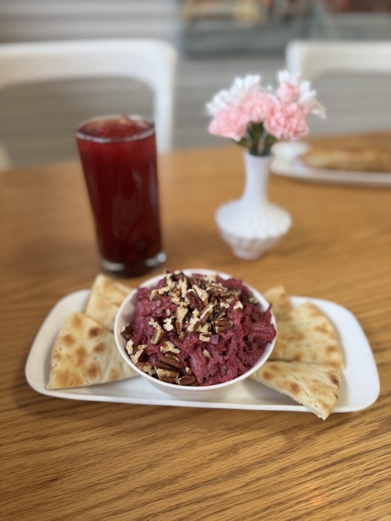 Russian beet salad with wine glass